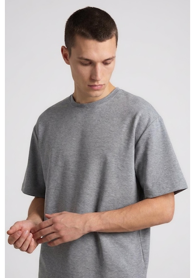 Gri Melanj Oversize Fit Basic Erkek Şort Takım - 85292 GRİ MELANJ