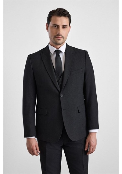Süvari Siyah Regular Sivri Yaka 4 Drop Yelekli Takım Elbise Tk1015000057-s09