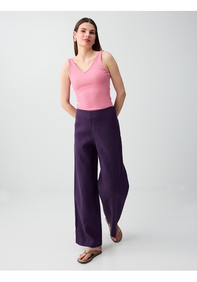 Jimmy Key Jimmy Key Mor %100 Keten Normal Paça Normal Bel Uzun Pantolon 6sw187026503