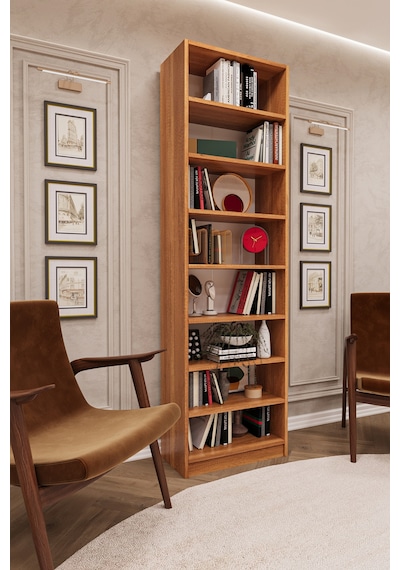 Asra Trend K-05 %100 MDF 60 cm 7 Raflı Kitaplık Petra Tasarım Kütüphane Ofis Rafı