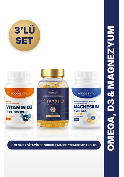 Omega 3 90 Kapsül + Vitamin D3 1000 Iu 60 Tablet + Magnezyum Kompleksi B6 60 Tablet 3'lü Set