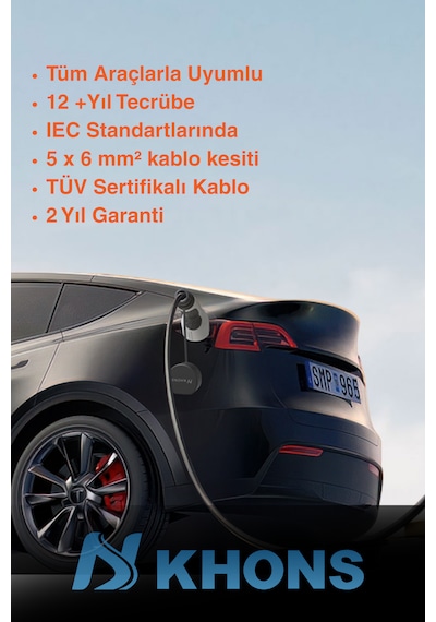 Khons 22 Kw Taşınabilir Elektrikli Araç Şarj İstasyonu 10m Kablolu