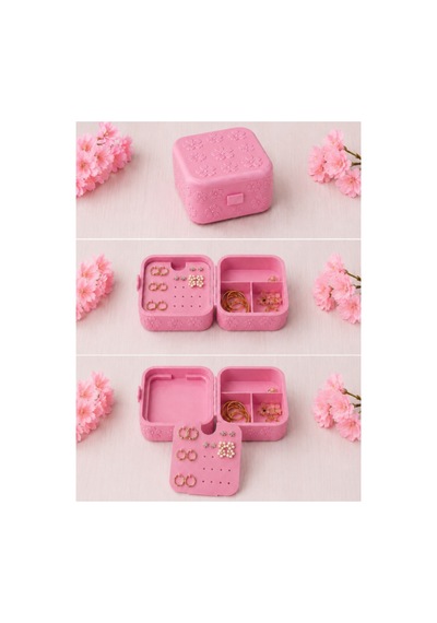 Taşınabilir Takı Kutusu 4 Bölmeli Pembe Pembe