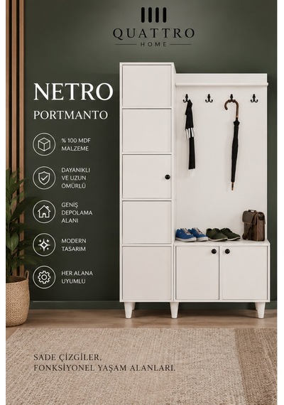 Netro Geniş Vestiyer Beyaz