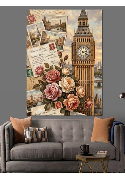 Londra Big Ben Ve Eski Mektuplar Dekoratif Kanvas - Mdf Ahşap Tablo