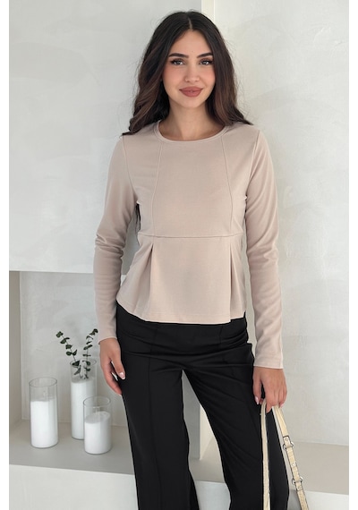 Noa & Noa Kadın Volanlı Dikiş Detaylı Premium Bluz Vücut Şekillendirici & Modern Kesim Bej