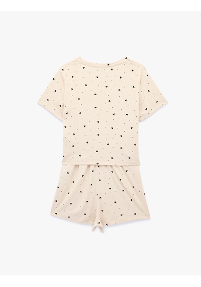Koton Rahat Kalıp Kalp Desenli Kısa Kollu Şortlu Pijama Takımı Pembe Desenli 6slk40117mk