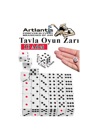 Tavla Zarı 10 Adet Beyaz Zar Akrilik 8.5 Mm Masa Oyunu Kırmızı Siyah Noktalı Beyaz Oyun Zarlar