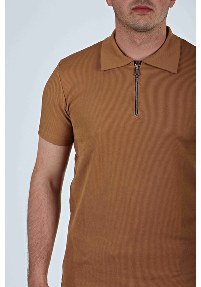 Eg38 Yarım Fermuar Polo Yaka Tşört Taba Taba