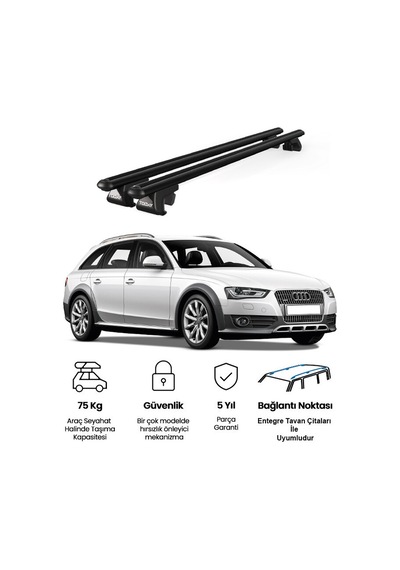 Venüs Audi A4 Allroad 2009-2016 Uyumlu Siyah Ara Atkı Port Bagaj Tavan Barı