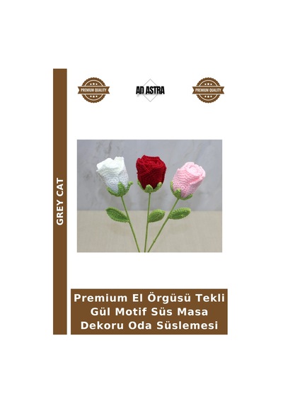 Premium El Örgüsü Tekli Gül Motif Süs Masa Dekoru Oda Süslemesi Çok Renkli