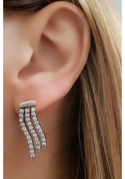 Oseshop Zirkon Taşlı Tasarım Gümüş Küpe