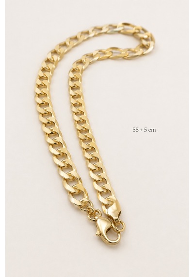 Xp 14k Renkte Unisex Golden Aura Paslanmaz Çelik Gold Renk Uzun Gurmet Zincir Kolye 55+5 Cm Renkli