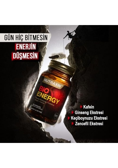 Big Energy Ginseng + Kafein + Zencefil + Keçiboynuzu 60 Kapsül Takviye Edici Gıda Ahududu
