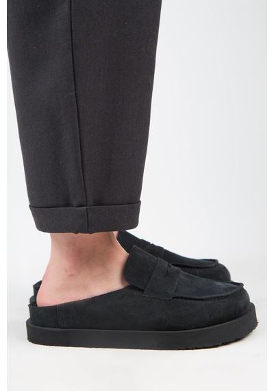 Manijero Ziva Kadın Hakiki Deri Loafer Platform Antrasit Terlik