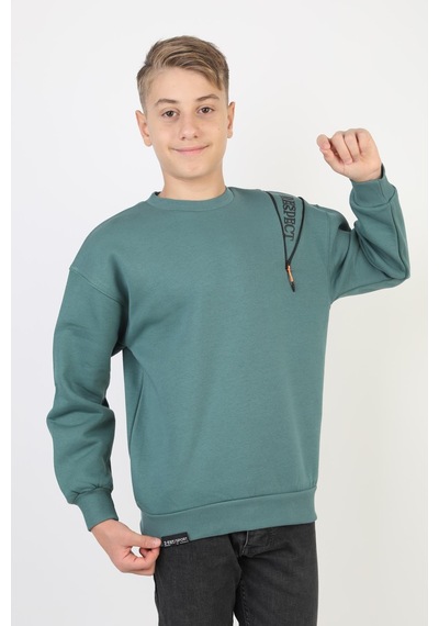 Fermuarlı Respect Baskılı Siyah Erkek Çocuk Sweatshirt-90844 Yeşil