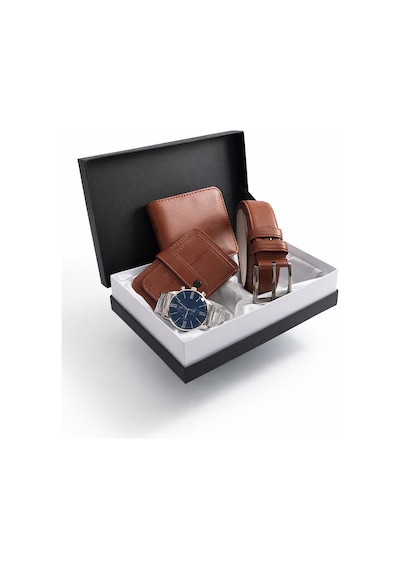 Lüks Tasarım Damat Çeyiz Classic Yatay Cüzdan Kemer Kartlık Ve Metal Classic Saat Çeyiz Kutu Seti Çok Renkli