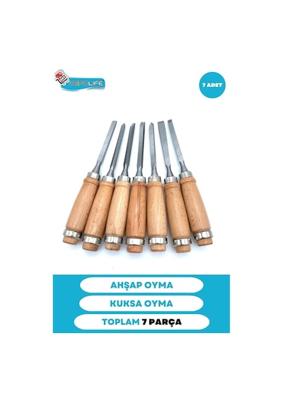 Ahşap Oyma Keski Iskarpela Bıçak Alet Seti Kaşık Kuksa Oval Oyma Yontma Torna Çakısı 7 Li Set