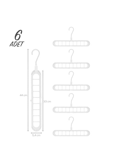 Porsima Org-250 6 Adet Çok Fonksiyonlu Dolap Içi Düzenleyici Organizer Sihirli Askı Tişört Gömlek Elbise Askısı Beyaz