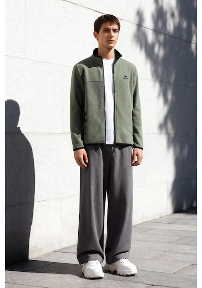 Tommy Life Çağla Yazı Nakışlı Dik Yaka Fermuarlı Standart Kalıp Erkek Sweatshirt Polar - 87992 Çağla