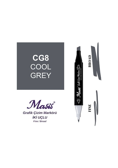 Çift Uçlu Marker Grafik Çizim Kalemi Cg8 Soğuk Gri