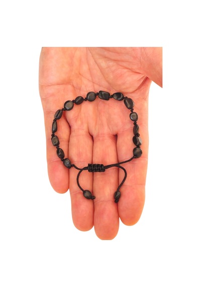 Doğal Şungit Bileklik Shungite Amorf Kesim Makrome Ayarlı 507-2 Siyah