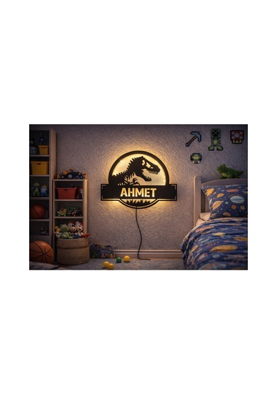 Dinozor Işıklı Led Pano - Kişiye Özel Çocuk Odası Lamba Beyaz