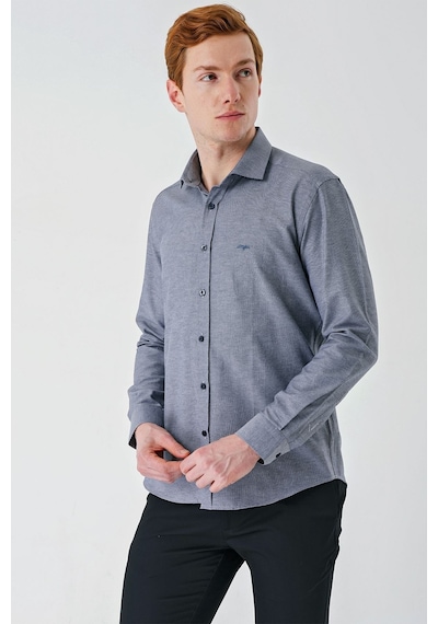 İmza Gri Uzun Kollu Oxford Cepsiz Pamuklu Klasik Slim Fit Dar Kesim Gömlek 1004240235-gri Gri