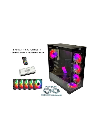 Aztech Azt101-b 600w Temperlı Cam U.kumandalı+5xrgb Fan Akvaryum Gamıng Kasa Sıyah Aztech Azt101-b 600w Temperlı Cam U.kumandalı+5xrgb Fan Akvaryum Gamıng Kasa Sıyah