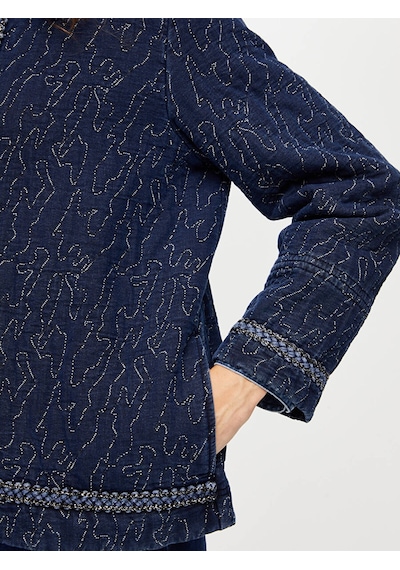 Faik Sönmez Simli Şerit Detaylı Kapitone Denim Ceket W26ckt013 Uw26ckt01327 İndigo