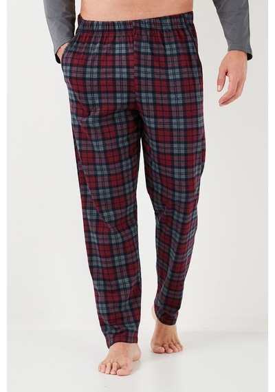Buratti Ekoseli Pamuklu Beli Lastikli Regular Fit Uzun Kollu Erkek Pijama Takımı 6572003 Füme
