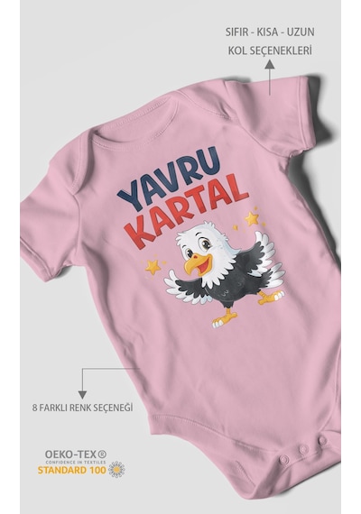 Morivokids Yavru Kartal Kısa Kollu Bebek Body %100 Pamuk Koyu Pembe