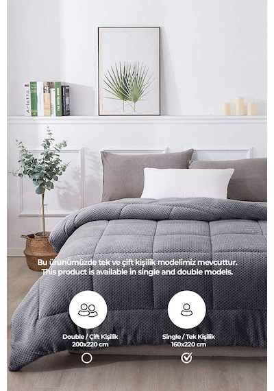 Ultra Yumuşak Tek Kişilik Çift Taraflı Wellsoft Peluş Yorgan Yıkanabilir 160x220 Antrasit Antrasit