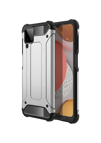 Ekılıf - Samsung Galaxy A12 Uyumlu Kılıf Çift Katman Zırh Tank Crash Military Kapak - Gri