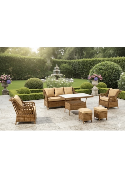 Lüks Rattan Oturma Ve Yemek Seti 7 Kişilik - Bahçe/balkon Kahverengi