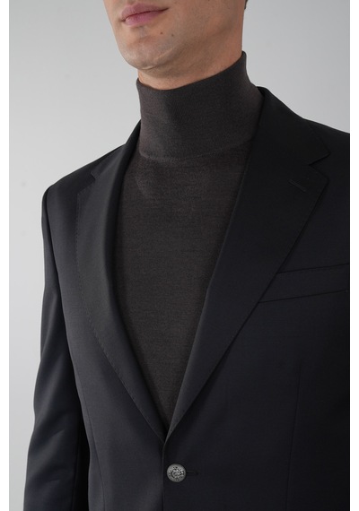 Bisse Comfort Fit Siyah Dokuma Mono Yaka Çift Yırtmaçlı 6 Drop Yün Blazer Erkek Ceket Pck24knos001 D99 Siyah