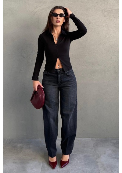 Antrasit %100pamuklu Geniş Paça Kadın Wide Leg Jean Mg2623 Antrasit