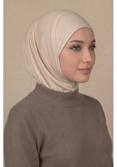 Sonbaharmoda Hazır Türban Pratik Kaymaz Tesettür Eşarp Viskon Likralı Rahat Günlük Ve Namaz İçin Hijab Bej