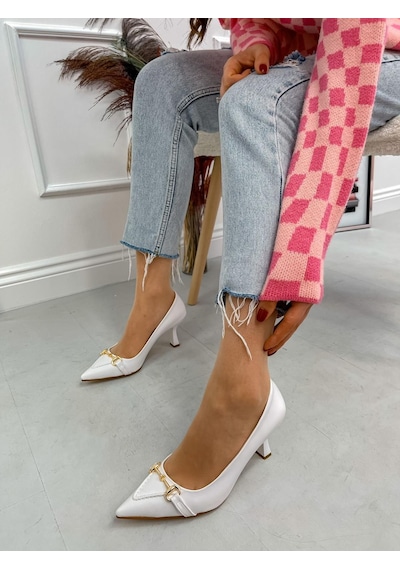 Ervanın Butiği Beyaz Cilt Mosscross Toka Detay Kadın Stiletto-3908