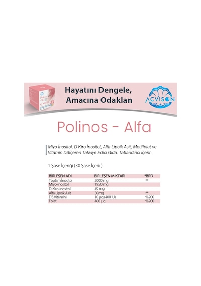 Acvison Polinos-Alfa Kadınlara Özel Takviye Edici Gıda-30 Saşe