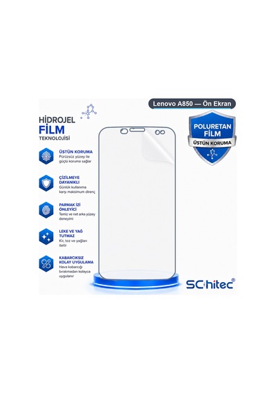 Schitec Lenovo A850 Nano Şeffaf Hidrojel Ekran Koruyucu Film