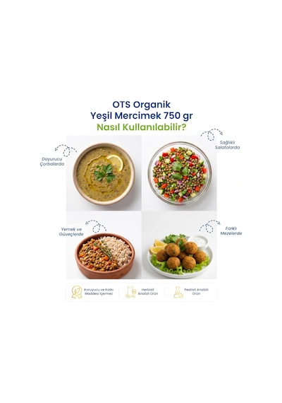 Ots Organik Yeşil Mercimek 750 gr (Organik Sertifikalı, Pestisit Analizli)
