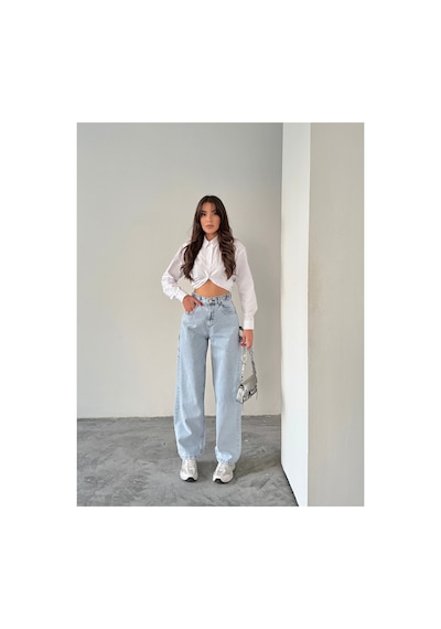 Blue Marlın Yan Kemer Buz Kar Tokalı Kargo Cep Detaylı Baggy Jeans Buz Kar