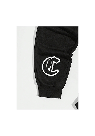 Tarzsokak Sporsity Letter Graphic Drawstring Eşofman Altı Siyah