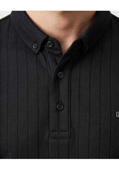 Özeniş Erkek Polo Yaka Slim Fit Çizgili Desen Kaşkorse T-shirt Siyah Özeniş Erkek Polo Yaka Slim Fit Çizgili Desen Kaşkorse T-shirt Siyah