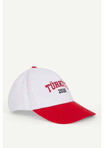 Defacto Erkek Türkiye İşlemeli Beyaz Pamuklu Şapka I3375ax26smrd1 Kırmızı-rd1