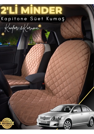 Toyota Avensis Uyumlu 2'li Süet Oto Koltuk Minderi Terletmez Universal Tam Koruma A1 Kahverengi