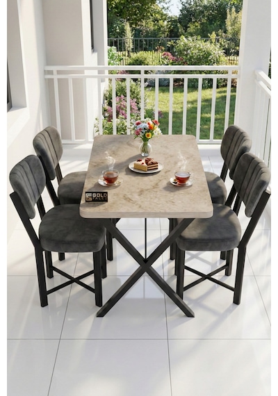 Reyo Falez Elma 110x70 Cm Masa Takımı 4 Sandalyeli Modern Mutfak Balkon Kafe Yemek Masası Seti Traverten - Antrasit 9887 Reyo Falez Elma 110x70 Cm Masa Takımı 4 Sandalyeli Modern Mutfak Balkon Kafe Yemek Masası Seti Traverten - Antrasit 9887