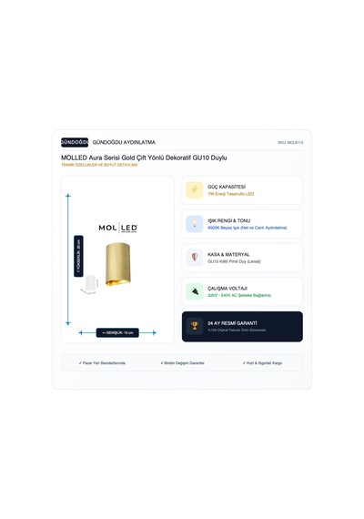Molled Aura Serisi Gold Çift Yönlü Dekoratif Gu10 Duylu Aplik - Mol8115