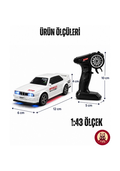 Uzaktan Kumandalı Mini Drift Bmw Evo30 Model Araba Dahili Şarjlı Işıklı 4x4 Taşıma Kumandalı Hız Hassasiyetli Ve Kademeli ,kuka Ve Drift Tekerleri Hediye 1:43 Ölçek Beyaz